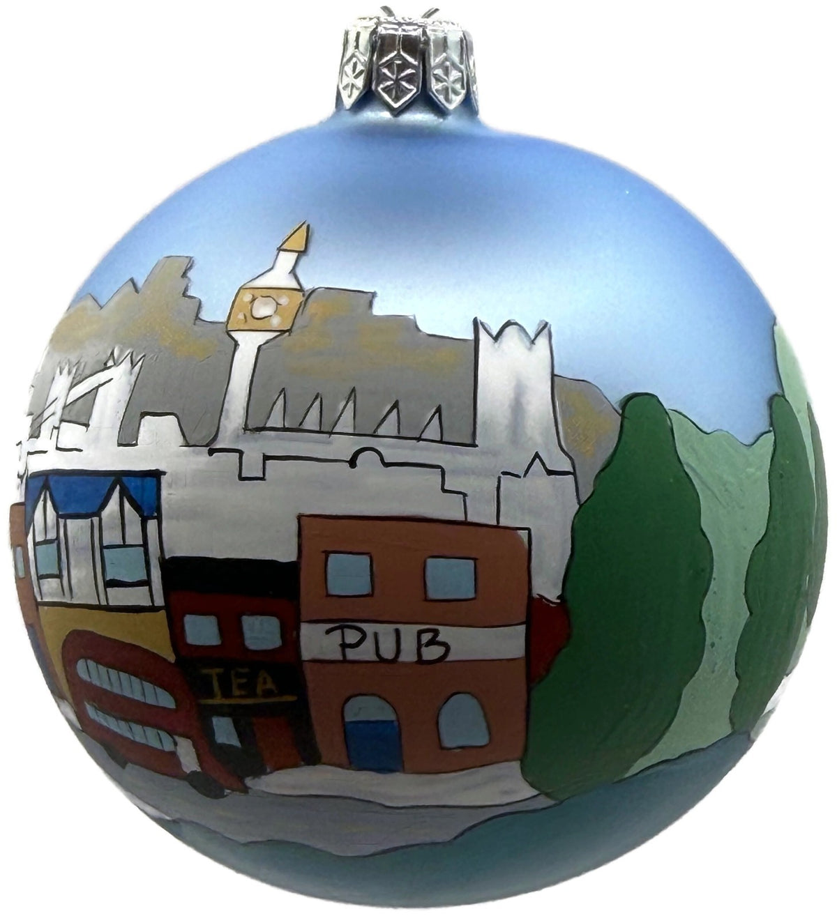 England Castle Horse Carriage Blue Hand Painted Glass Christmas Ornament9