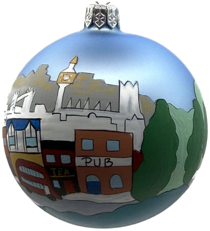 England Castle Horse Carriage Blue Hand Painted Glass Christmas Ornament9