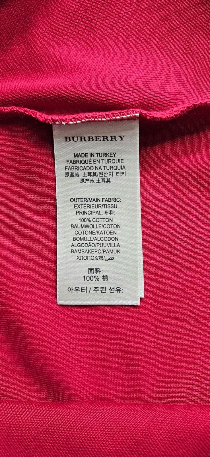 Burberry Brit Red Top Nova Check Cuff Scoop Neck 3/4 Sleeves Womens Sz Large NWT9