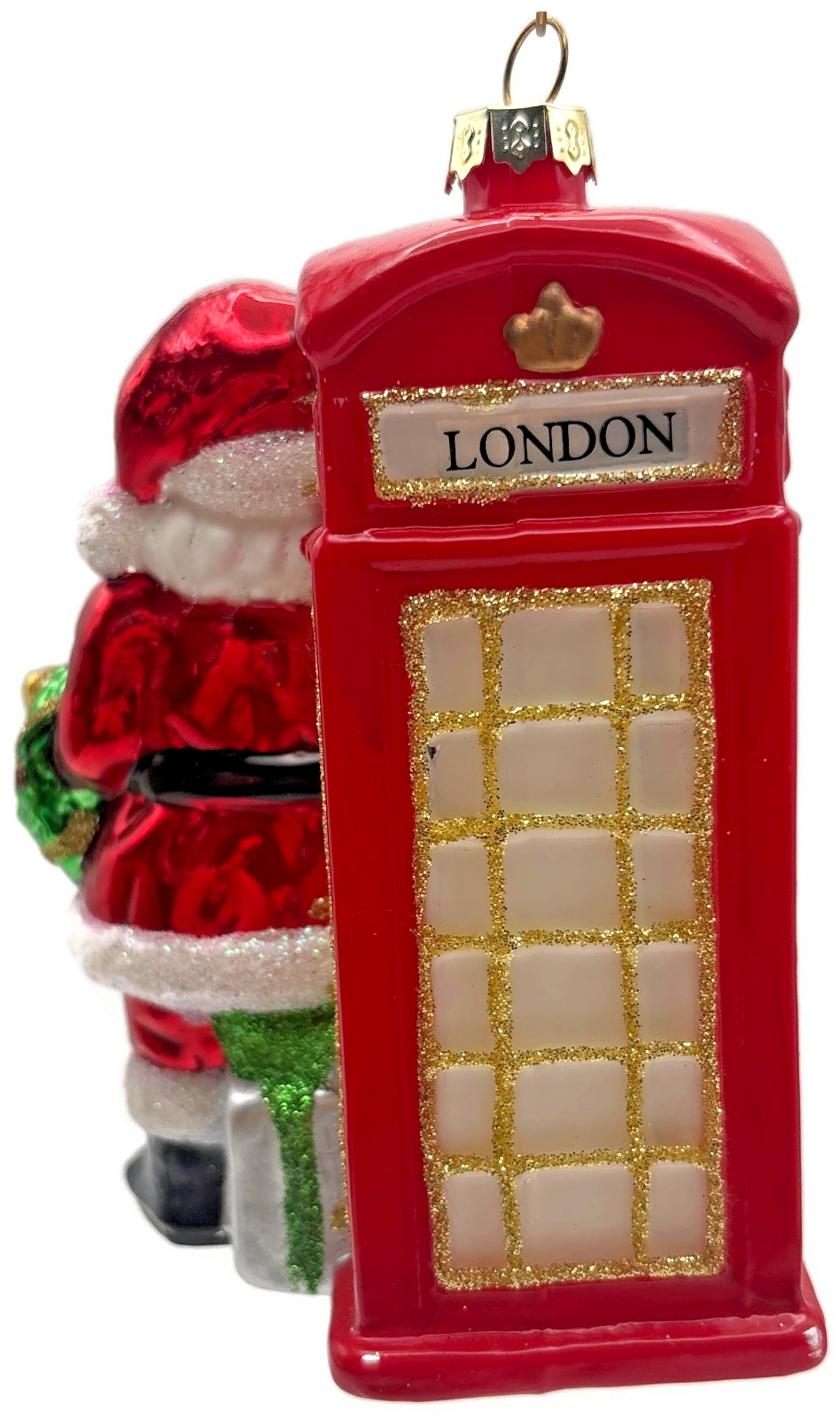 World Market England Glass Santa with London Phone Boot Christmas Tree Ornament4