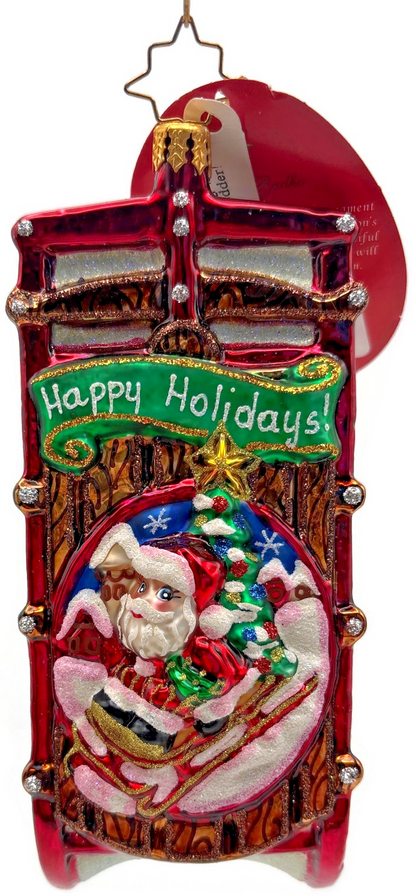 Christopher Radko 2019 Speedy Santa Sledder Glass Christmas Ornament 10198990