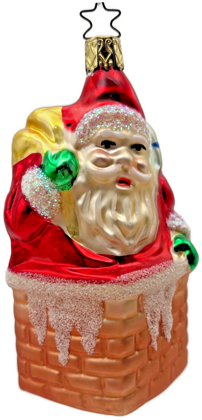 Busy Santa in Chimney Glitter Ornament Old World Christmas By Inge Glas 41261