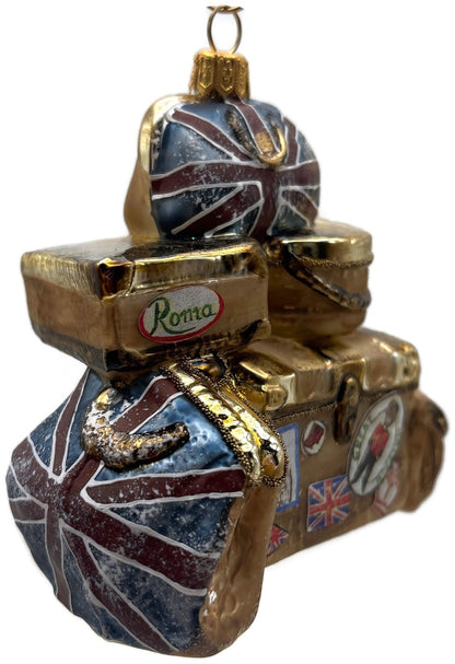 London England Roma Great Britain Stacked Luggage Glass Christmas Tree Ornament3