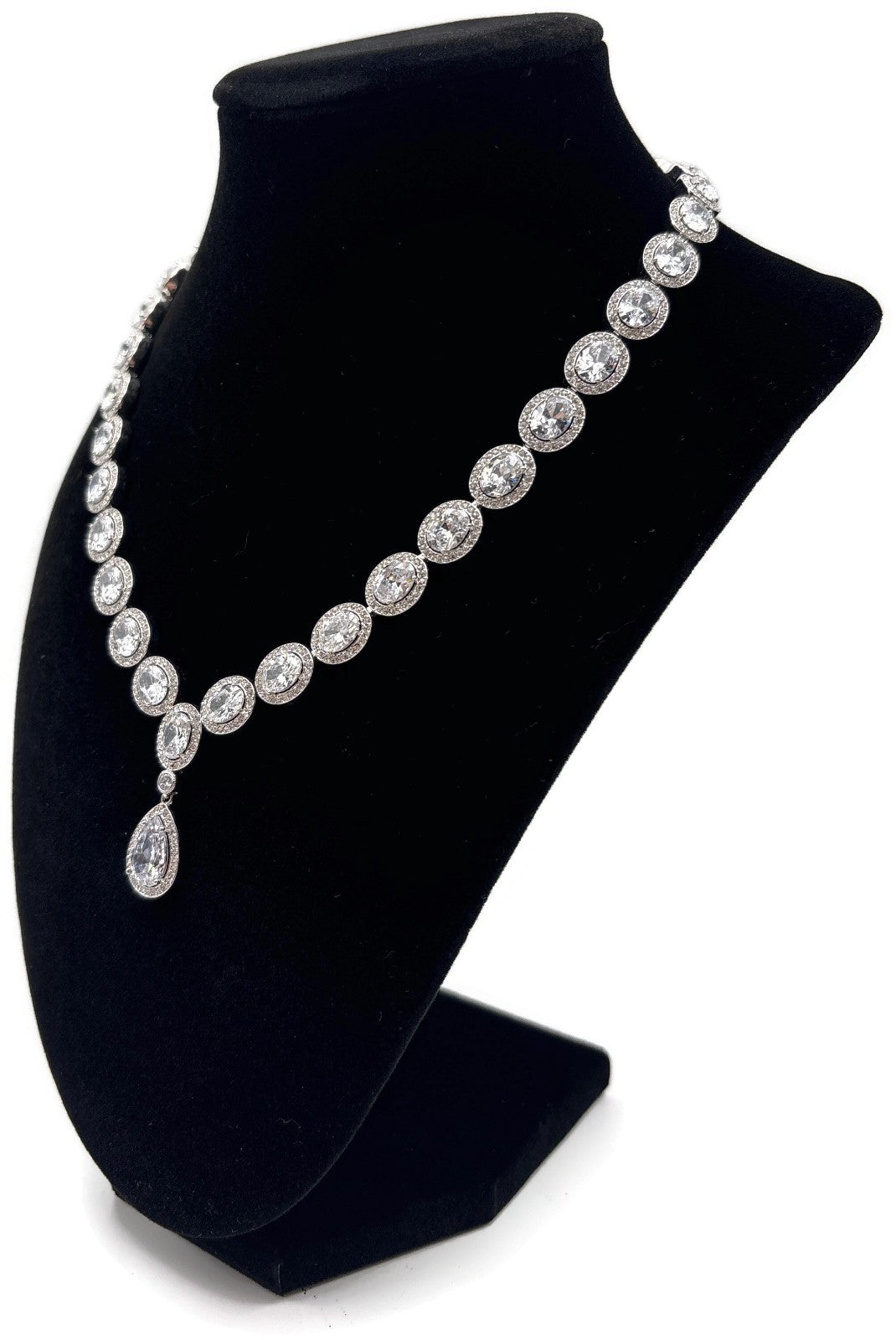 Nadri CZ Pear Drop Frontal Necklace Rhodium Halo Cubic Zirconia 16in2
