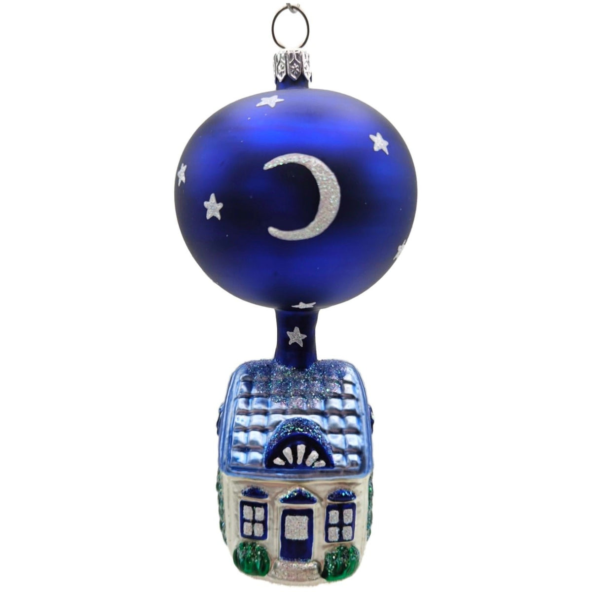 Patricia Breen Night House Blue Moons Stars Glass Christmas Tree Ornament 95190