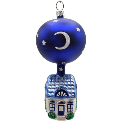 Patricia Breen Night House Blue Moons Stars Glass Christmas Tree Ornament 95190