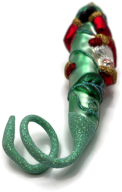 Patricia Breen Santa and the Beanstalk Red Green Matte Christmas Ornament 99289