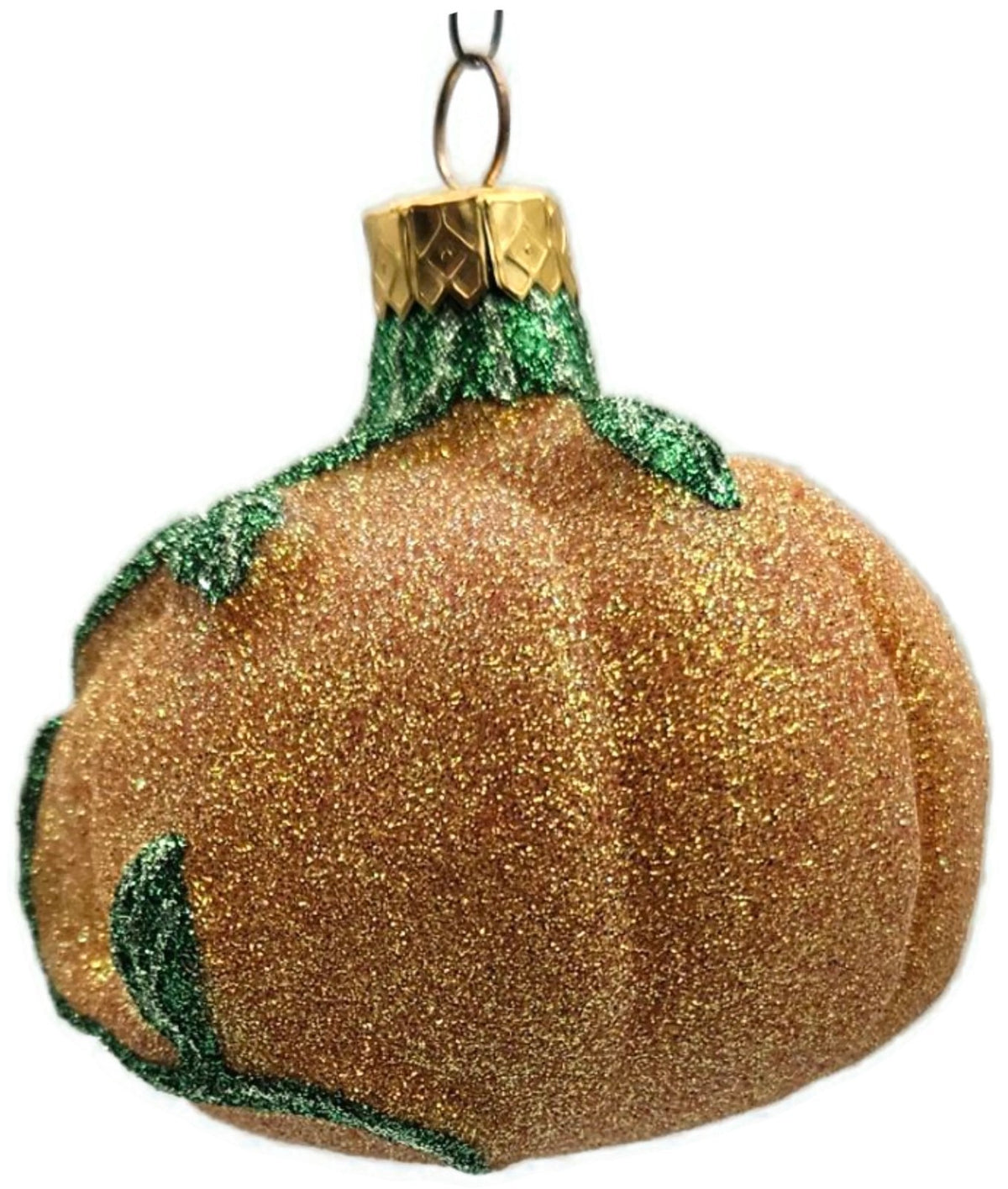 Vintage Pumpkin & Vine Orange Green Glitter Blown Glass Fall Christmas Ornament8