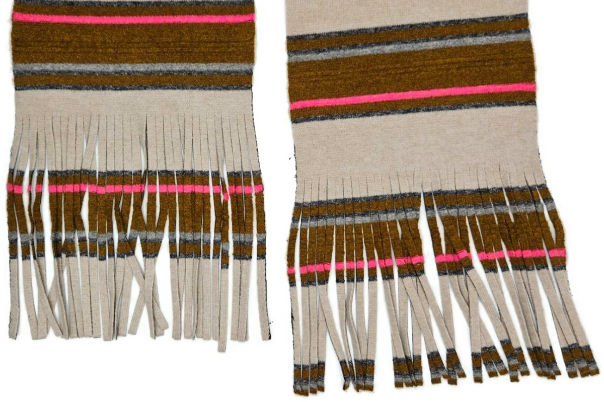 Chanel 14A Paris Dallas Cashmere Scarf Wrap Stole Striped Pink Fringe Italy NWT7
