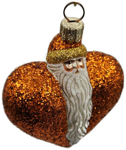 Patricia Breen Santa du Coeur Orange Glitter Heart Valentine's Ornament 20349