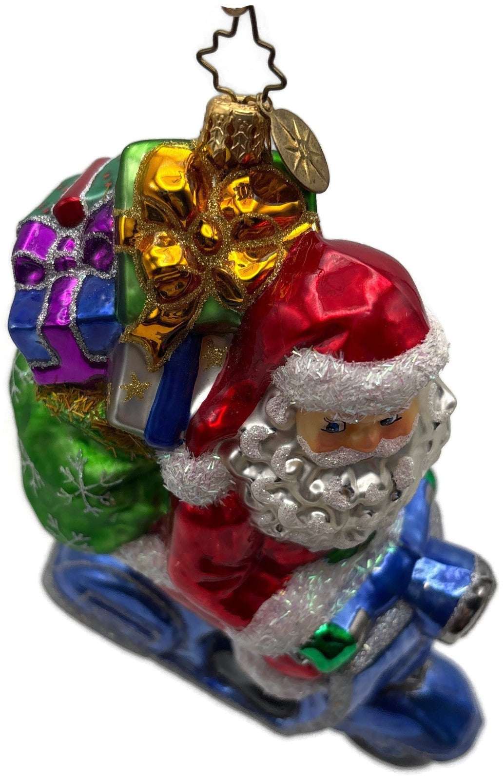 Christopher Radko Roaming Holiday Santa Scooter Glass Christmas Ornament 10141048