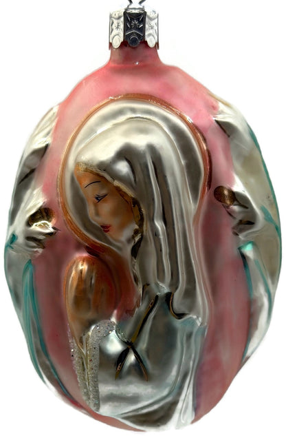 Christopher Radko 1992 Virgin Mary Signed Pink Silver Glass Ornament 92 046 01