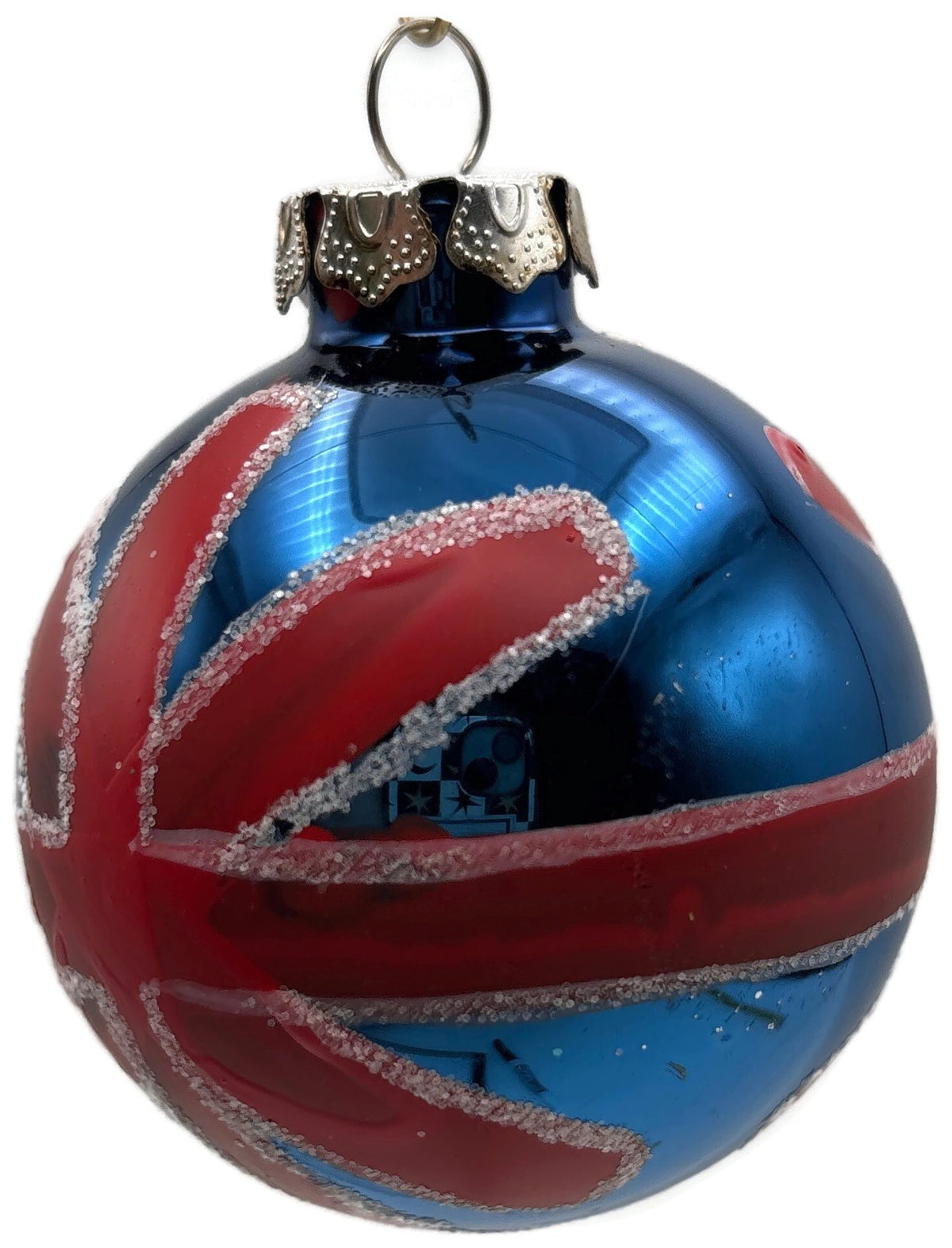 Union Jack British Flag Blue Red Glitter Glass Ball Christmas Tree Ornament UK9