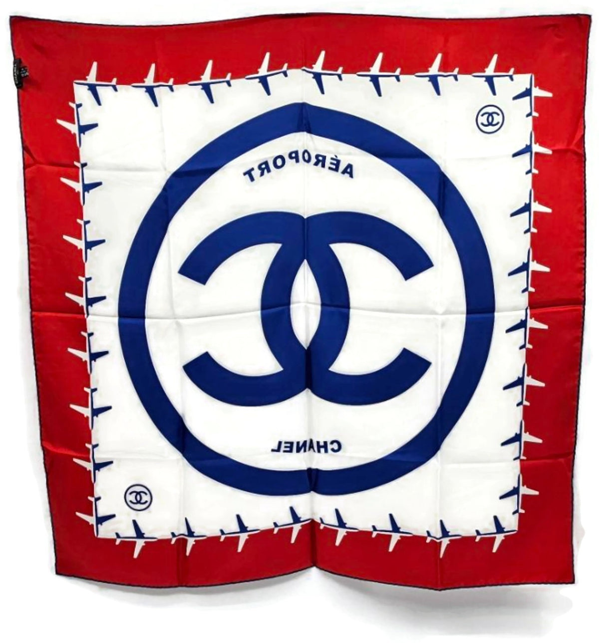 Chanel 16S Airport Airline CC Logo Silk Square Scarf Red White Lagerfeld NWT1