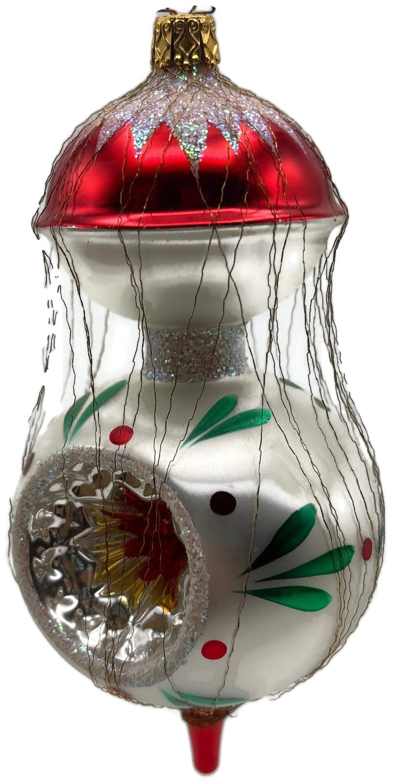 Inge-Glas Red Silver Wire Wrapped Double Reflector Finial Christmas Ornament3