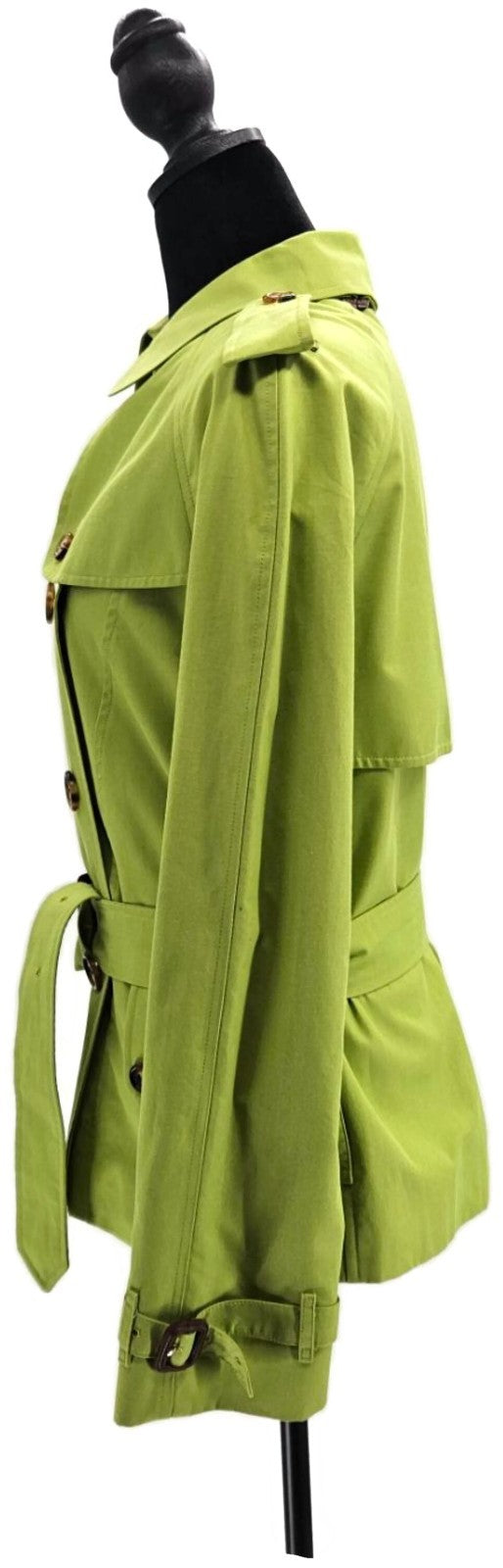 Burberry London Lime Green Belted Double Breasted Trench Jacket Made in England3
