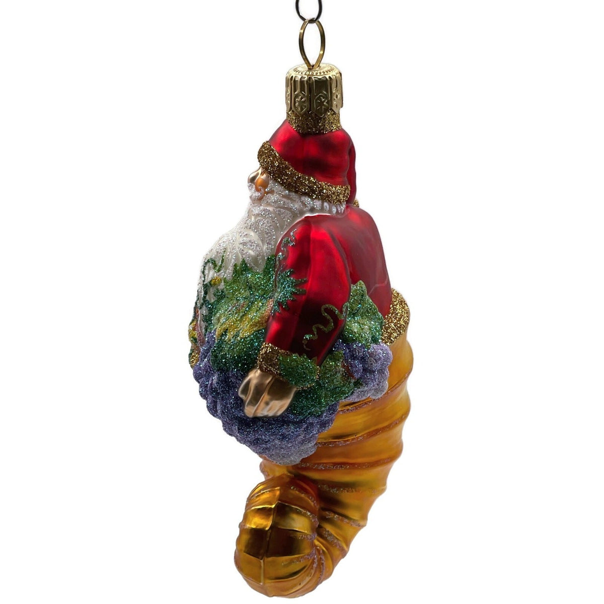 Patricia Breen Plymouth Santa Gold Fruits Fall Glass Christmas Ornament 22197