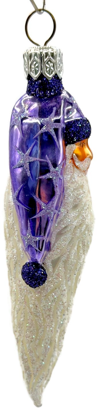 Patricia Breen Stocking Cap Santa Head Purple Stars Christmas Tree Ornament 23546