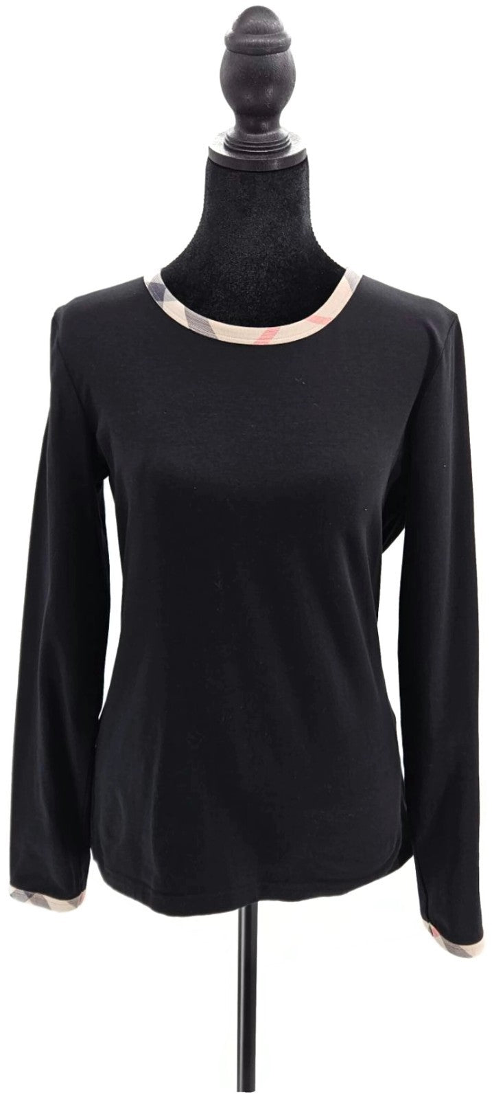 Burberry London Black Check Trim Cotton Long Sleeve Top Women's Medium0