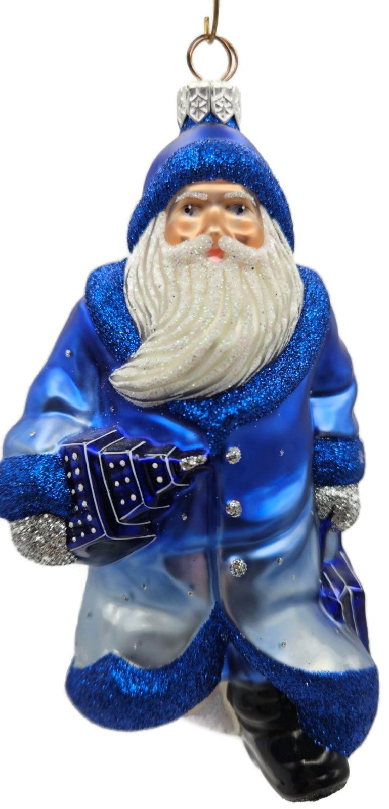 Patricia Breen City Santa Dawn Blue Silver Snowflakes Christmas Ornament0