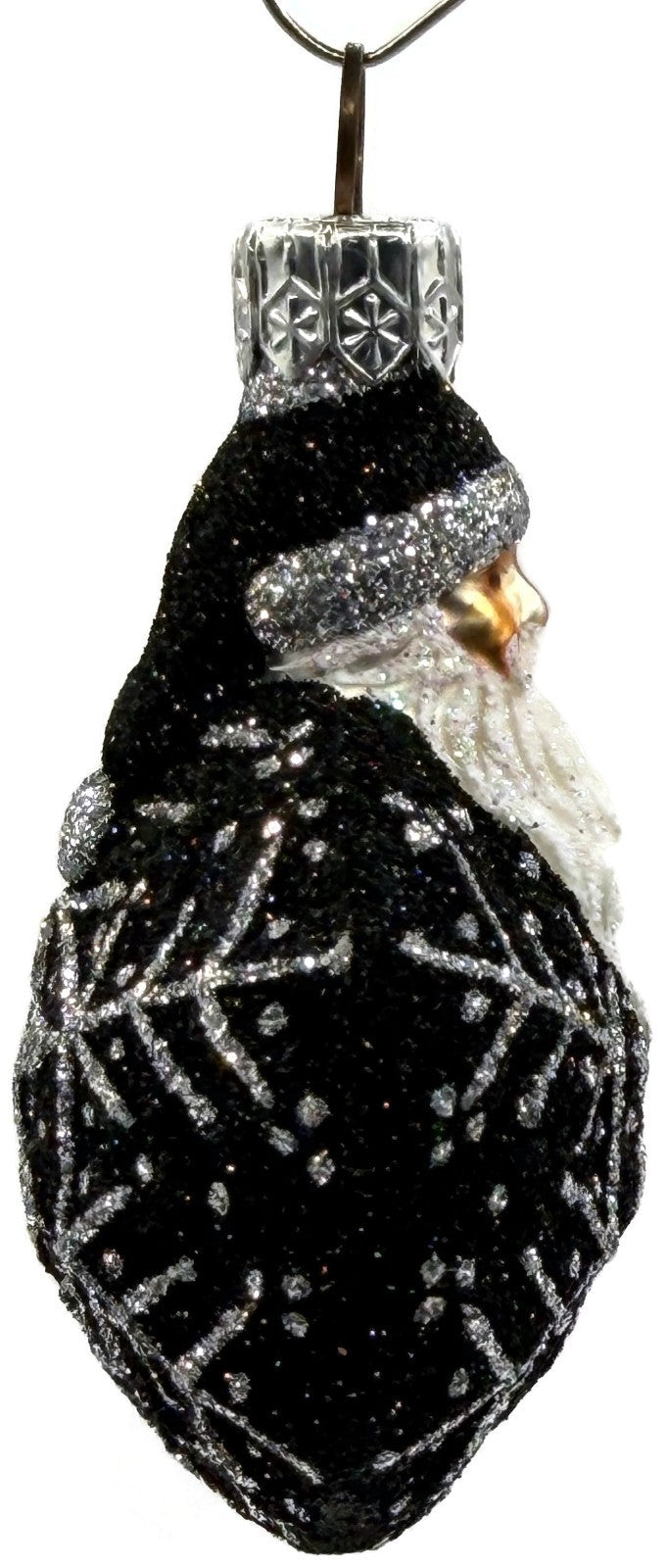 Patricia Breen Snowflake Noel Black Santa Hexagon Glass Christmas Ornament 22575