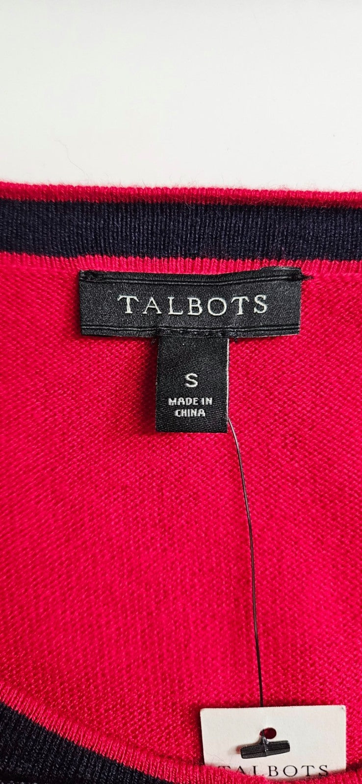 Talbots Women's Red Navy Bow Pearl Button Cashmere Blend Cardigan Sweater S NWT8