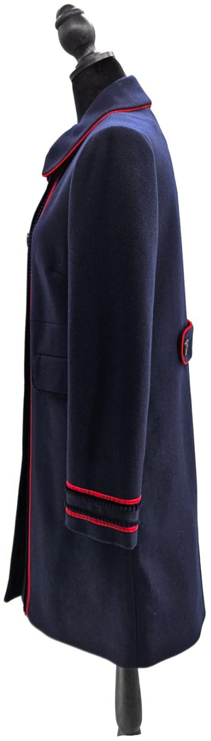 Boden Edith Trim Detail Coat Lined Navy Blue Woolblend Long Sleeve Womens Size 62