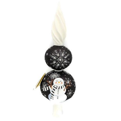 Patricia Breen Snowman Finial Black Snowflakes Stripe Christmas Tree Topper 95812