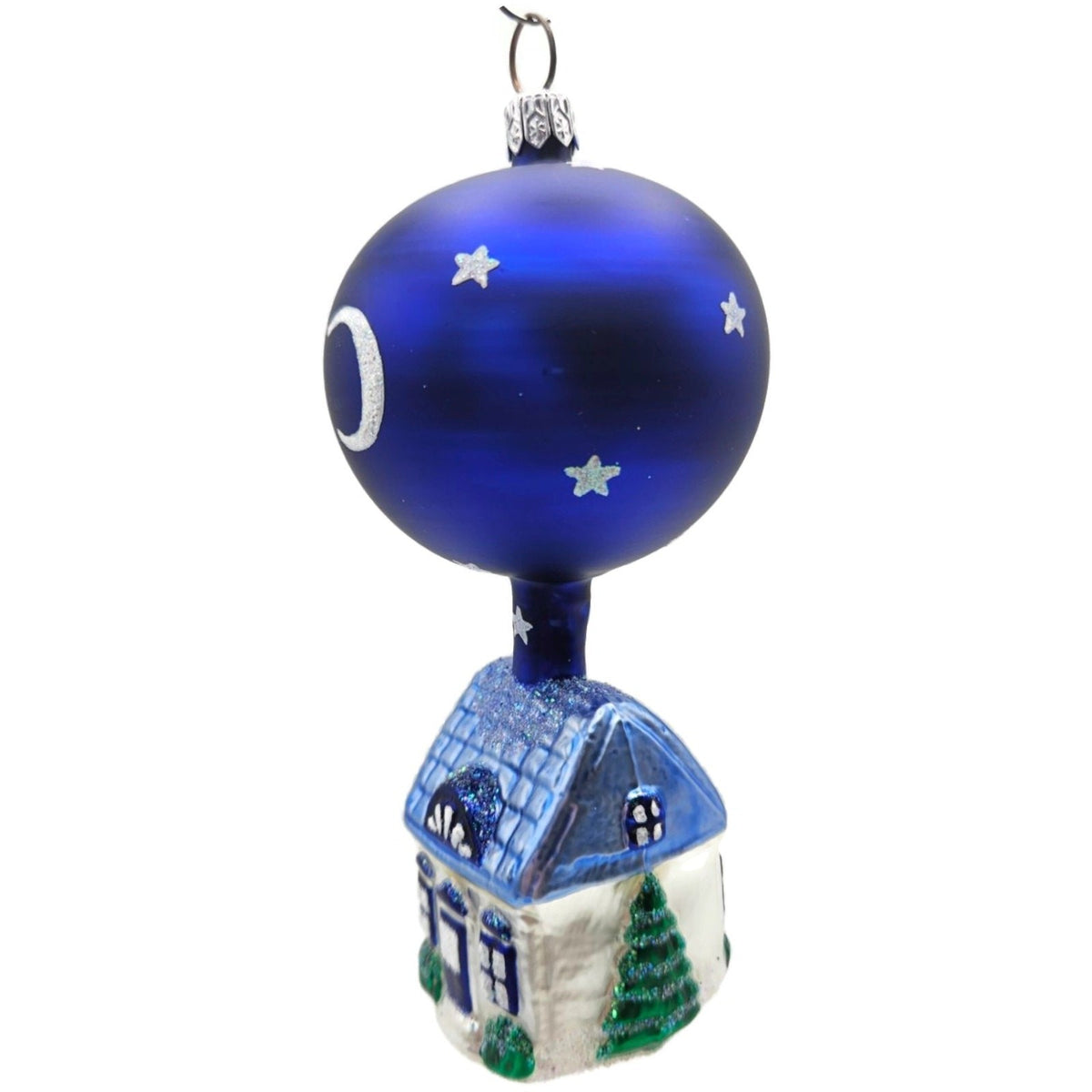 Patricia Breen Night House Blue Moons Stars Glass Christmas Tree Ornament 95199