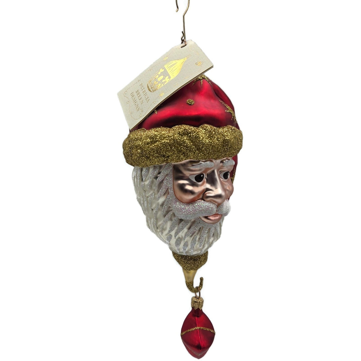 Patricia Breen Goodnight Santa Head Red Satin Gold Stars Christmas Ornament 97161