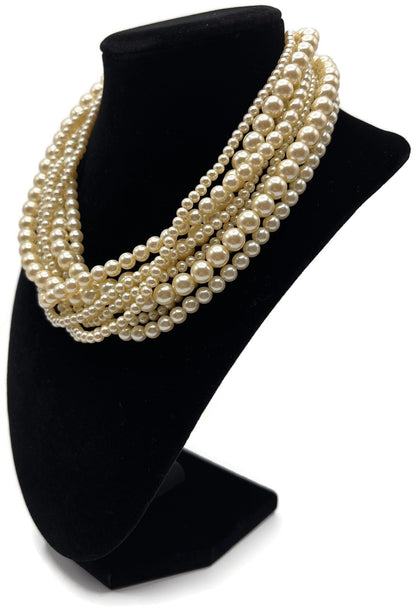 8 Strand Graduated Pearl Style Statement Collar Necklace Gold Tone Clasp5