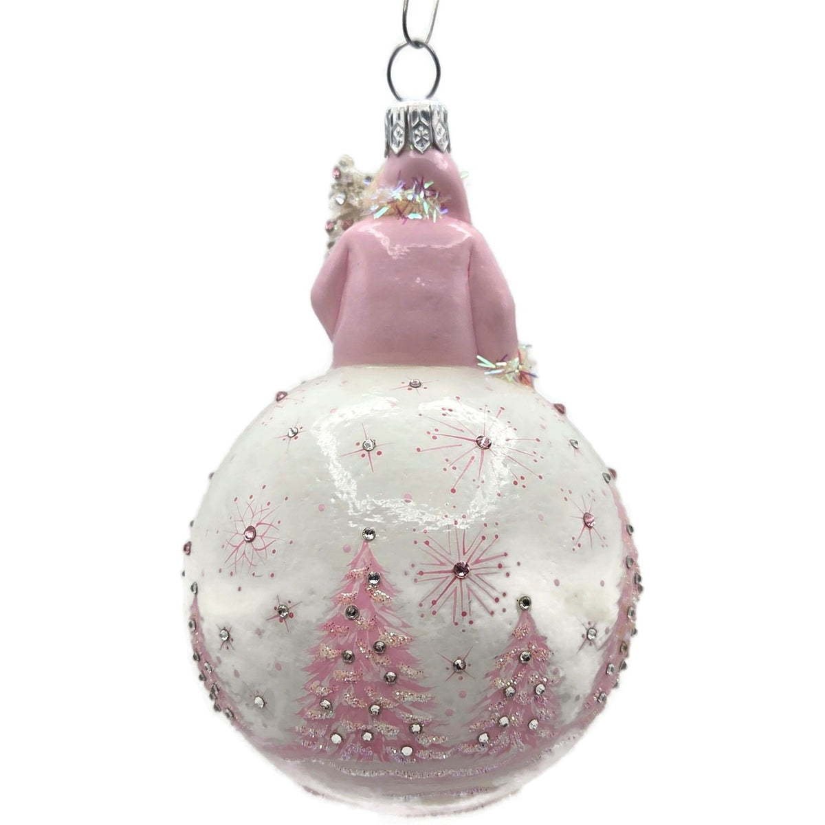 Patricia Breen Glorious Pink Reflector White Snowflakes Christmas Ornament 33333