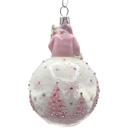Patricia Breen Glorious Pink Reflector White Snowflakes Christmas Ornament 33333