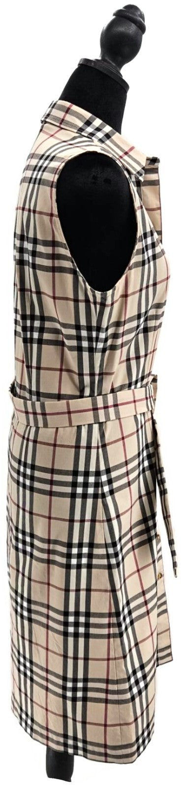 Burberry London Check  Button Up Midi Dress Beige Belted Sleeveless Women Size 86
