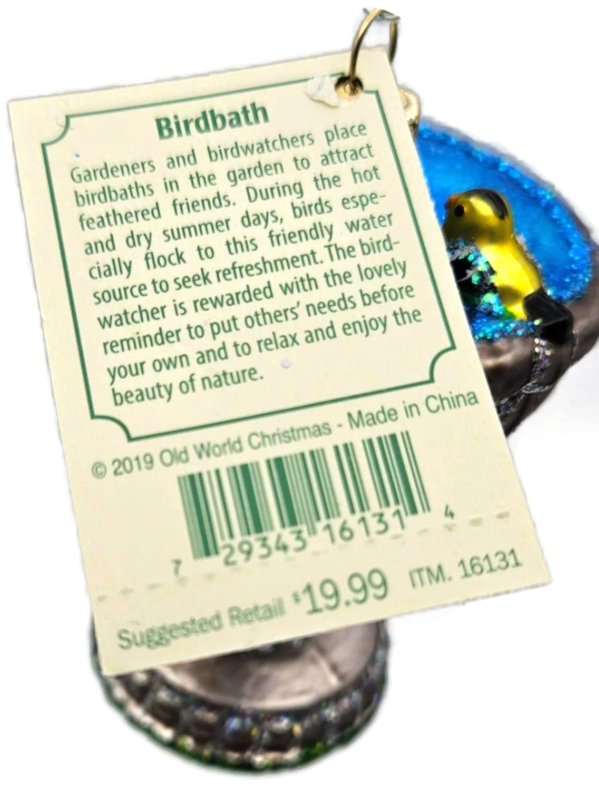 Old World Christmas Birdbath Goldfinch Glass Glitter Ornament 16131 OWC7