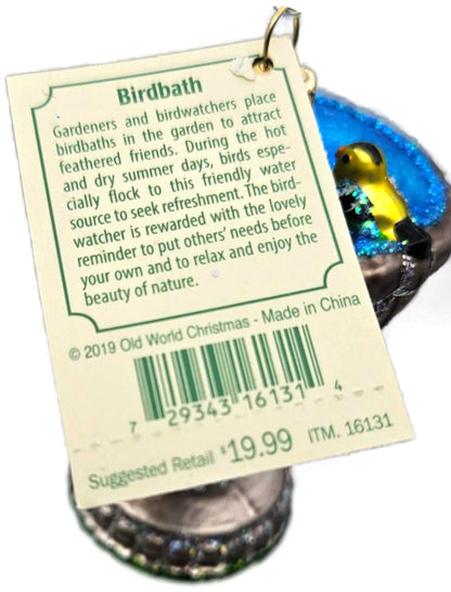 Old World Christmas Birdbath Goldfinch Glass Glitter Ornament 16131 OWC7