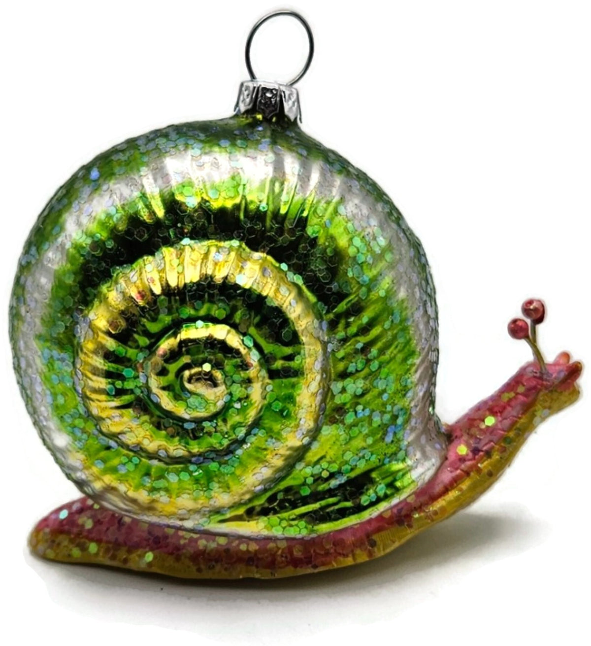 Green Glittered Snail Glass Christmas Ornament Spiral Shell0