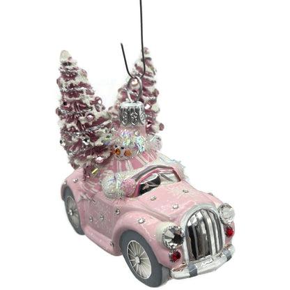 Patricia Breen Joy Ride Pink Car Snowman Travel Christmas Ornament CATZ 30154