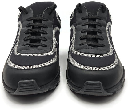 Chanel CC Low Top Sneakers Black Leather Platform Athletic Shoes Women Size 40.52