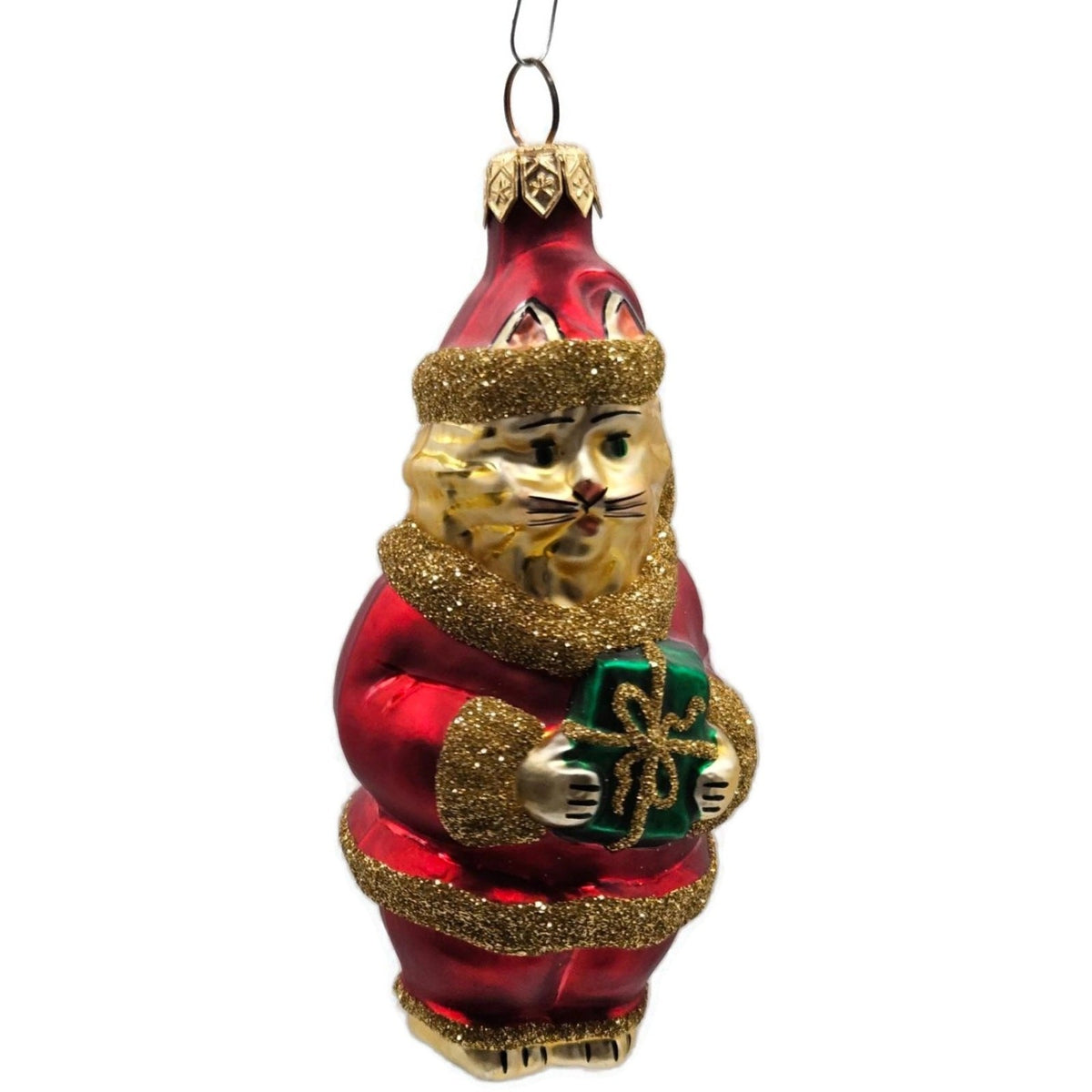 Patricia Breen Santa Paws Red Gold Trim Green Gift Christmas Tree Ornament 95362