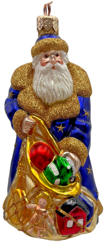 Patricia Breen Presents Blue Santa Claus Gift Toys Stars Christmas Ornament 20280