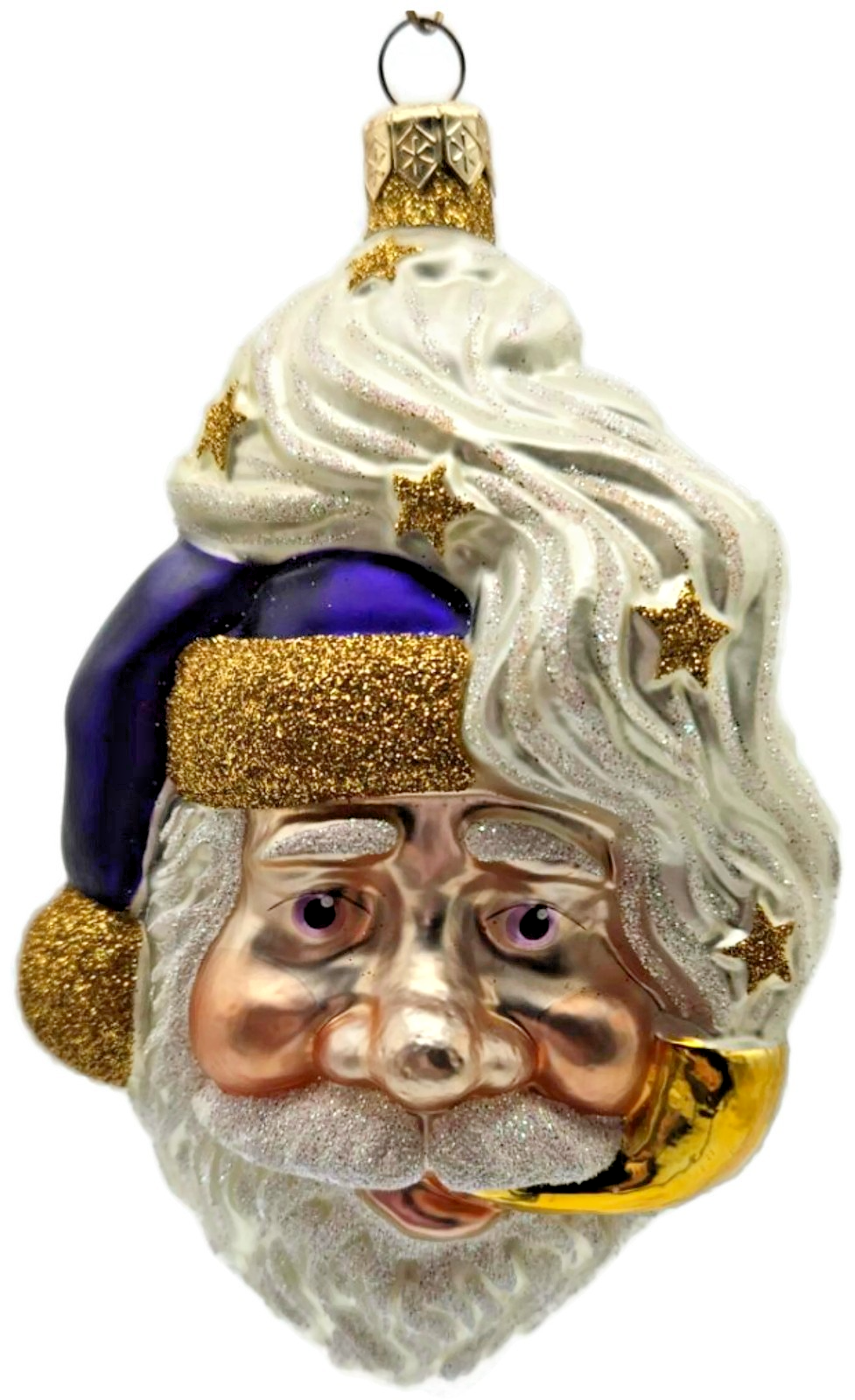 Patricia Breen Merry Olde Elf Purple Santa Head Stars Christmas Ornament 98290