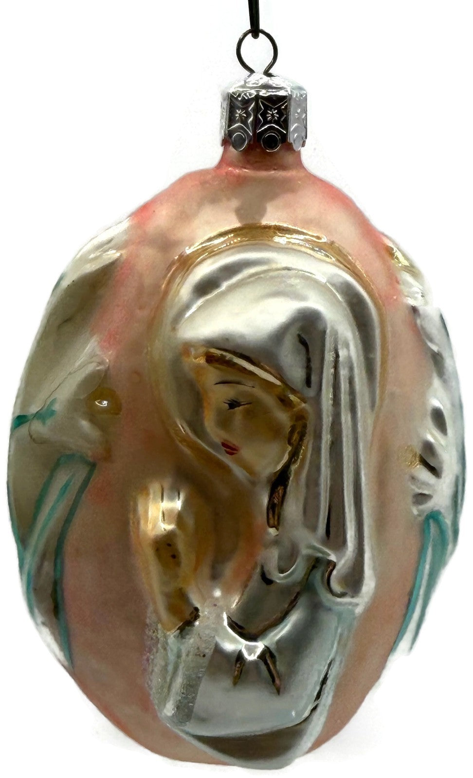 Christopher Radko 1992 Virgin Mary Signed Pink Silver Glass Ornament 92 046 011