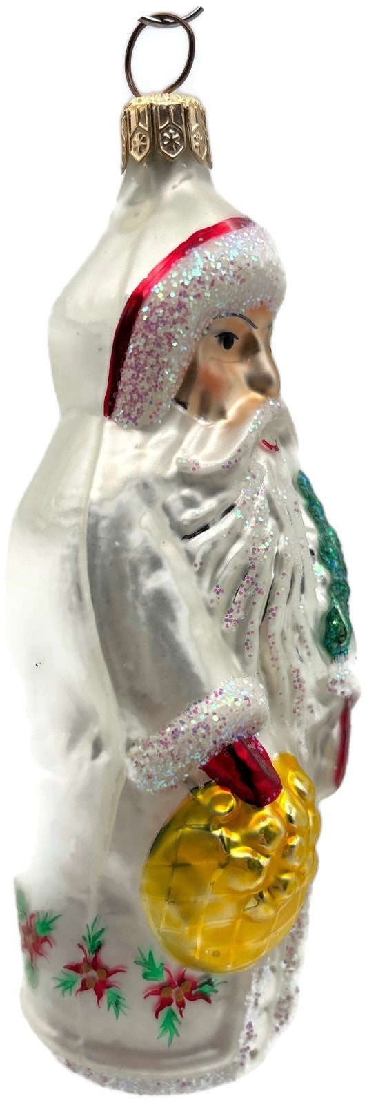Christopher Radko Poinsettia Santa White Glass Christmas Ornament 1993 91-038-17