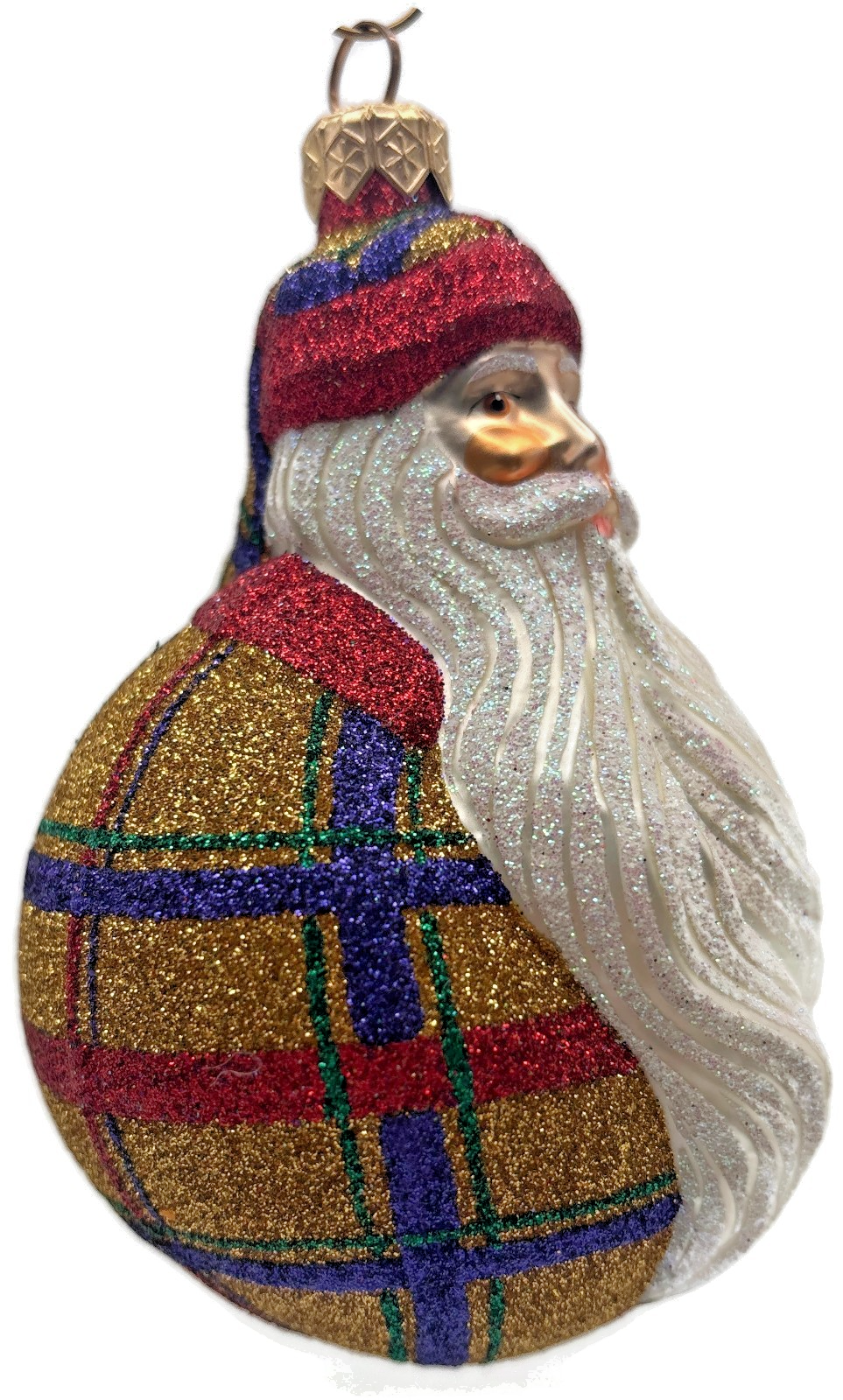 Patricia Breen Santa Du Monde Plaid Red Gold Christmas Tree Ornament CATZ 21311