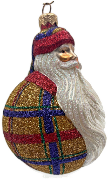 Patricia Breen Santa Du Monde Plaid Red Gold Christmas Tree Ornament CATZ 21311