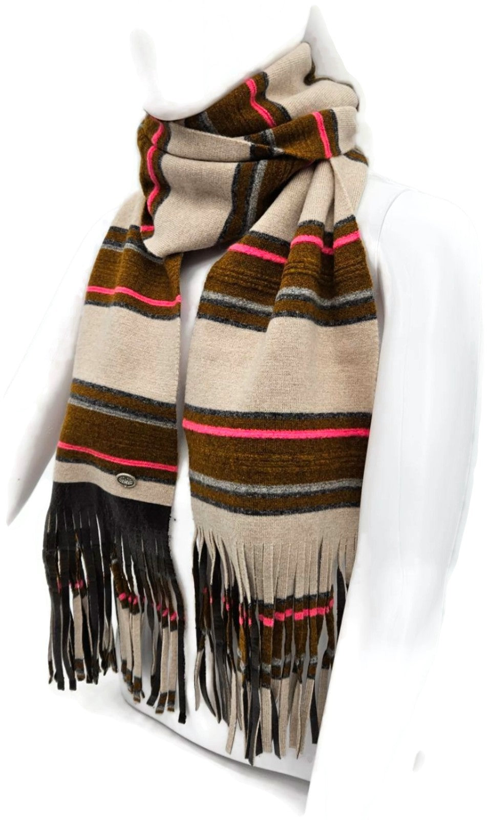 Chanel 14A Paris Dallas Cashmere Scarf Wrap Stole Striped Pink Fringe Italy NWT3