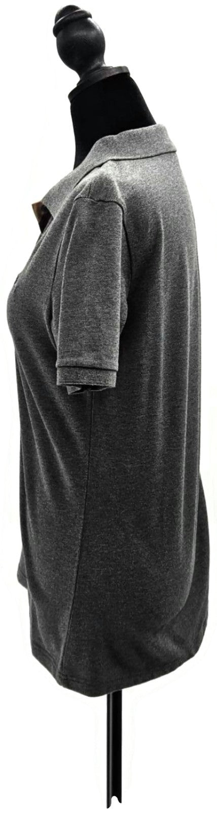Burberry London Grey Melange Nova Check Placket Polo Shirt Women's M Stretch6
