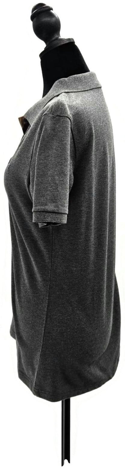 Burberry London Grey Melange Nova Check Placket Polo Shirt Women's M Stretch6