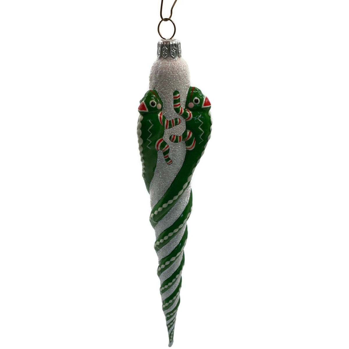 Patricia Breen Chameleon Icicle Green Stripe Glass Christmas Tree Ornament 28114
